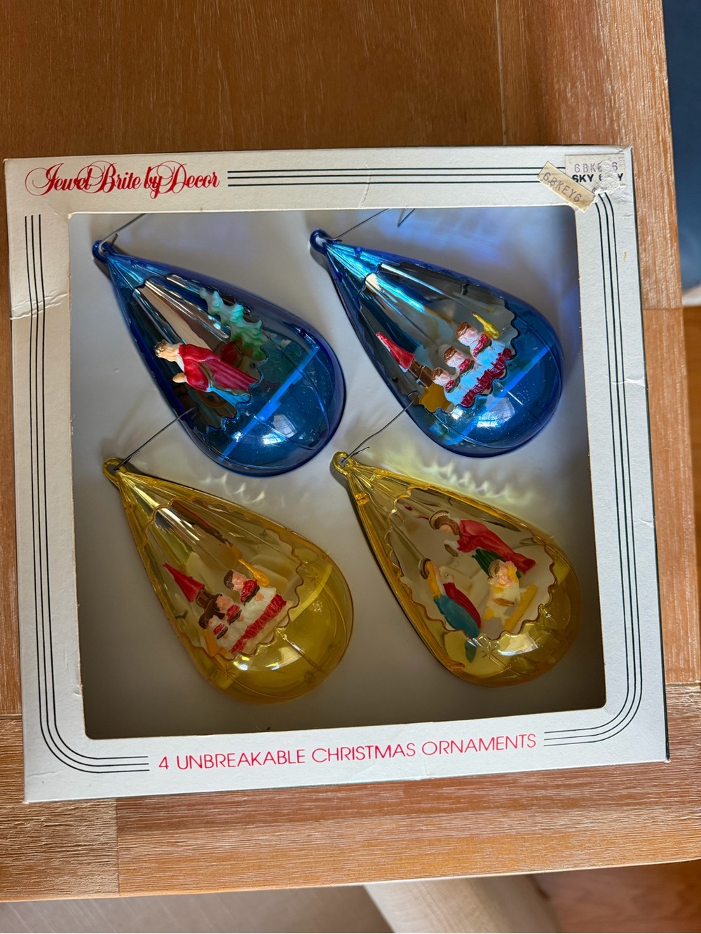 Vintage-Style Blue & Gold Teardrop Holiday Ornaments - Set of 4